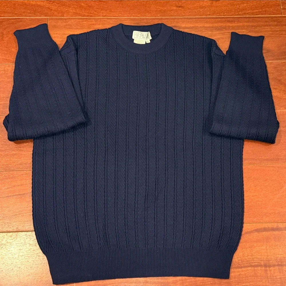 Gucci Dark Blue Ribbed Crewneck Sweater